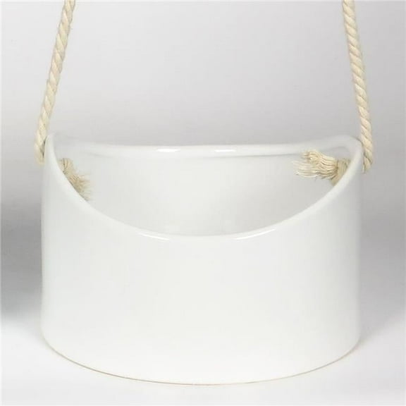 Mr. MJs Trading AI-CE554WH White Glazed Ceramic with Rope Hanger Hanging Planter