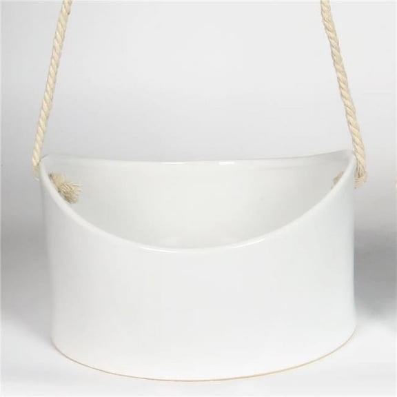 Mr. MJs Trading AI-CE556WH White Glazed Ceramic Hanging Planter