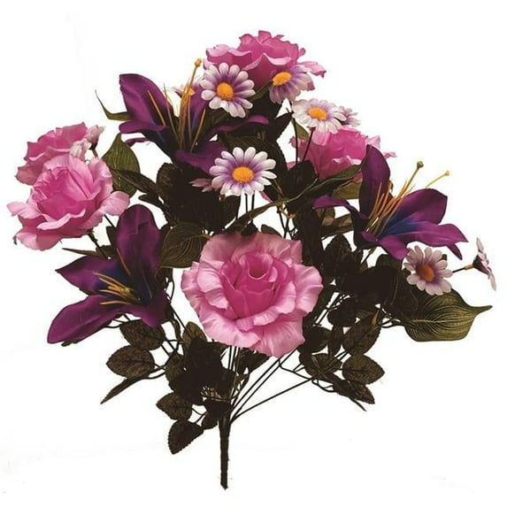 Mr. MJs Trading AI-FL3686PUR Pinks & Purples Roses Lilies, Daisies Bush Artificial Flowers