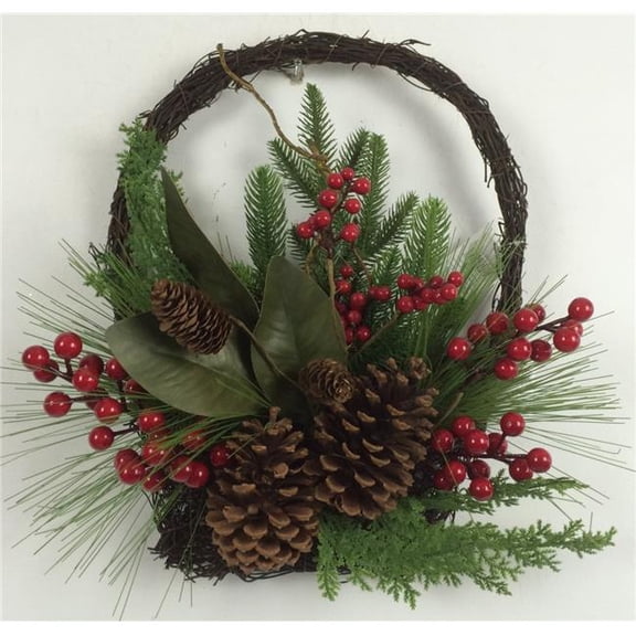 Mr. MJs Trading AI-FL7090 Pine Cones Berries & Greens Hanging Basket
