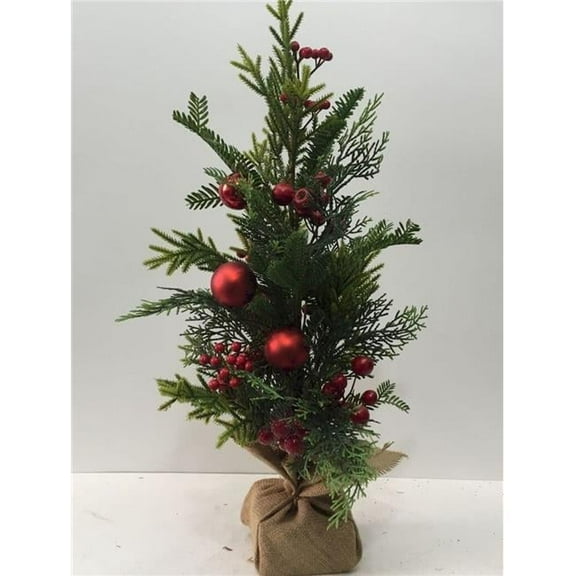 Mr. MJs Trading AI-FL7151 Red Berries & Ball Ornaments on Green Boughs Potted Christmas Tree