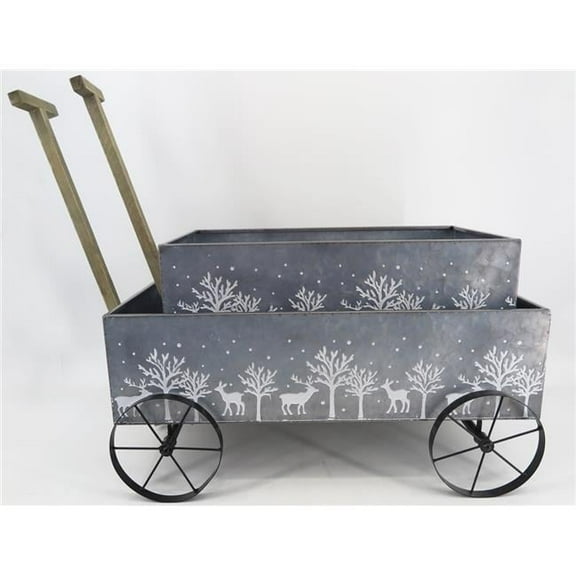 Mr. MJs Trading AI-GA1450-979 Silver with Trees & Deer Wagon Planters, Set of 2