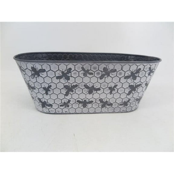Mr. MJs Trading AI-GA3465-232 White Washed Silver with Bees & Honeycomb Pattern Metal Planter