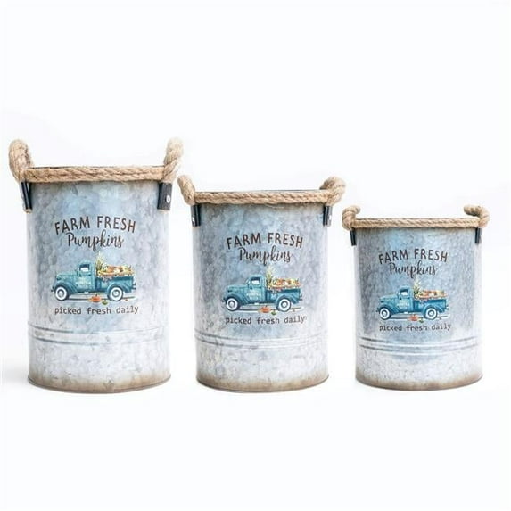 Mr. MJs Trading AI-GG9427 Silver Farm Fresh Pumpkins Pattern with Rope Handles Buckets, Set of 3