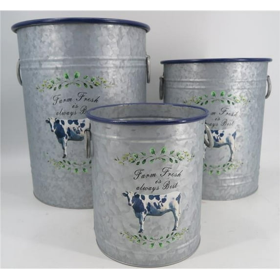 Mr. MJs Trading AI-GG9472 Farm Fresh is Always Best with Cow & Leaves Bucket Shaped Handled Planters, Set of 3
