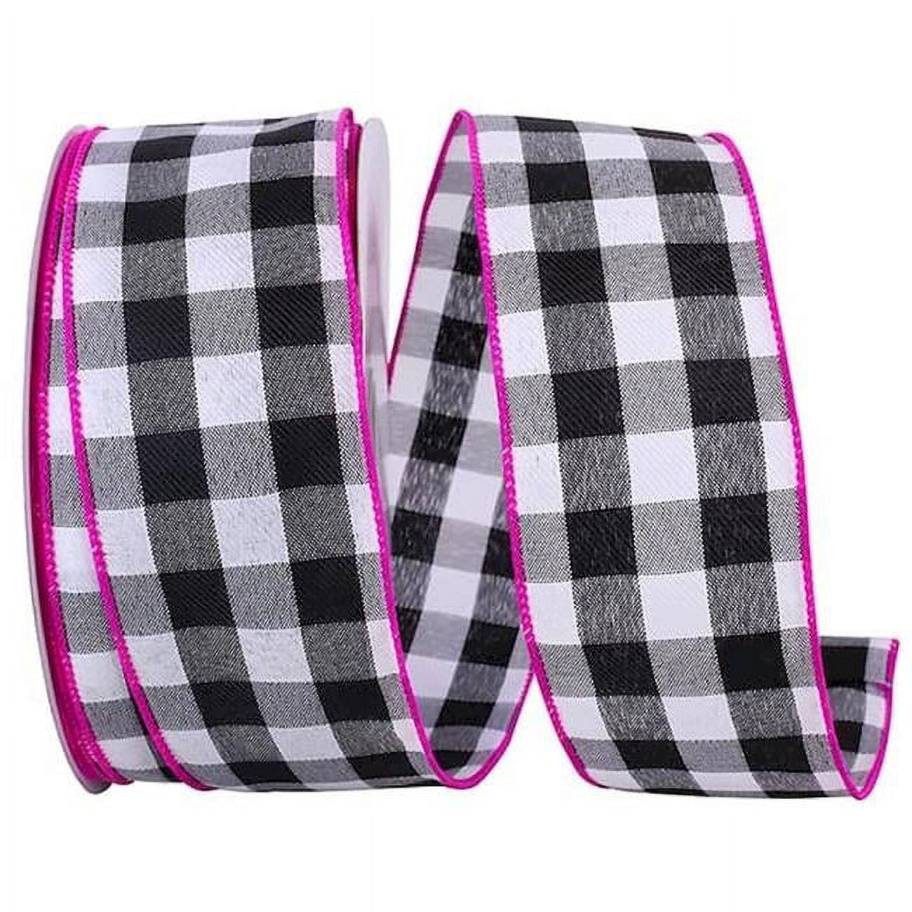 Mr. MJs Trading AI-RI40476 Fuchsia Trim with Black & White Checks Wired Ribbon