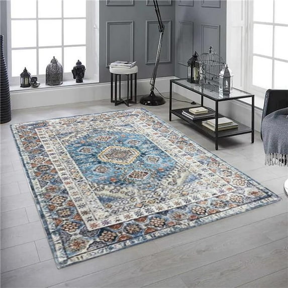 Mr. MJs Trading Distressed Multi Color Patterned Washable Transitional Rectangle Area Rug - Blue - 27in. x 45in.
