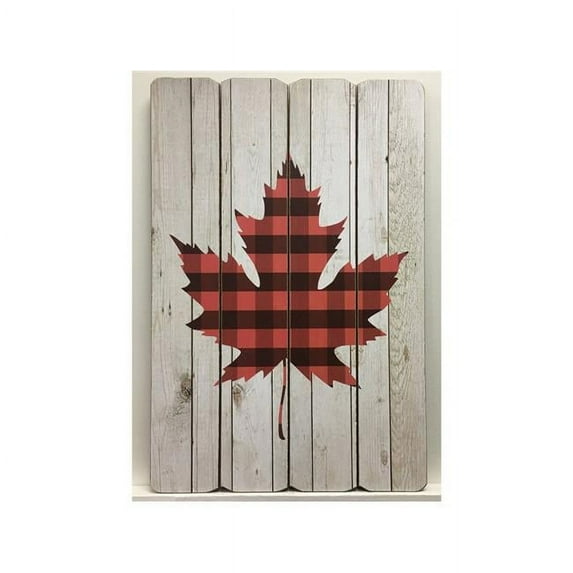 Mr. MJs Trading IV-S17-BF001 Buffalo Plaid Maple Leaf Wooden Sign Wall Decor