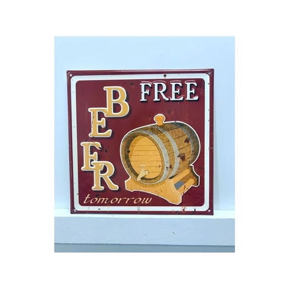 Mr. MJs Trading IV-W14-GT041 Free Beer Tomorrow Vintage Metal Wall Decor - Yellow & Maroon