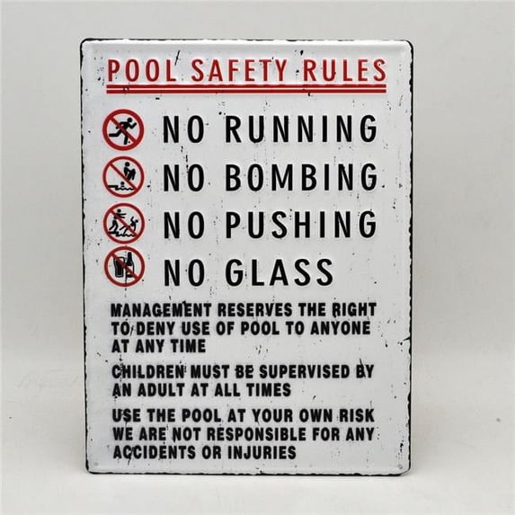 Mr. MJs Trading IV-W19-GT257 Pool Safety Rules Metal Wall Decor