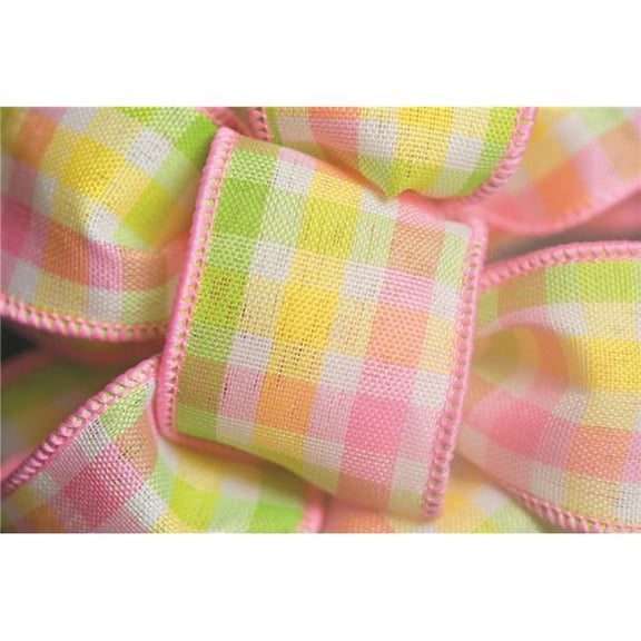 Mr. MJs Trading  Pink, Yellow, Green & White Checked Wired Ribbon