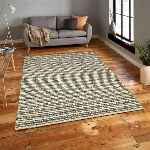 Mr. MJs Trading VA-ASP-23-PL46GRYISTR 2 x 3 ft. Aspen Gray & Ivory Striped Hand Knotted Wool Rectangle Area Rug