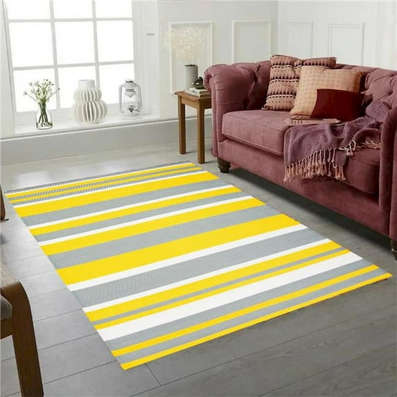Mr. MJs Trading VA-FIE-58-2103-YELLSTR 5 x 8 ft. Fiesta Yellow & Gray & White Stripes Plastic Outdoor Rectangle Area Rug