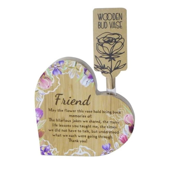 Mr. MJs Trading  Wooden Heart with Saying - Friend Bud Vase