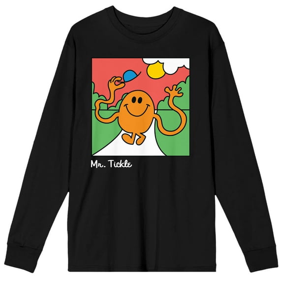 Mr. Men And Little Miss Classic Mr. Tickles Crew Neck Long Sleeve Men's Black Tee-Large