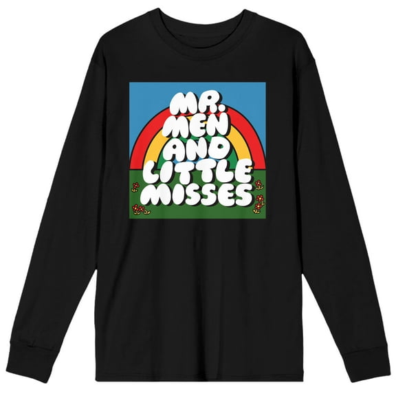 Mr. Men And Little Miss Classic Rainbow Logo Crew Neck Long Sleeve Men's Black Tee-XL