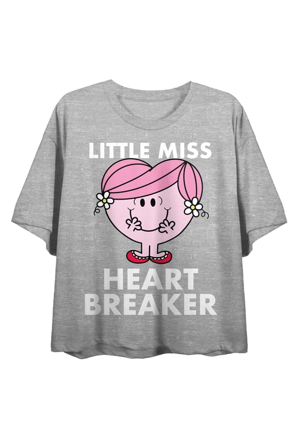 Mr. Men And Little Miss Meme Little Miss Heartbreaker Crew Neck Short Sleeve Athletic Heather Women's Crop Top-XS