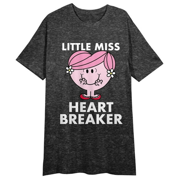 Mr. Men And Little Miss Meme Little Miss Heartbreaker Crew Neck Short Sleeve Charcoal Heather Women's Night Shirt-Medium