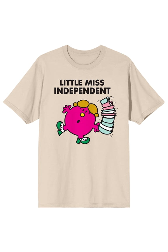 Mr. Men And Little Miss Meme Little Miss Independent Crew Neck Short Sleeve Men's Natural T-shirt-XL