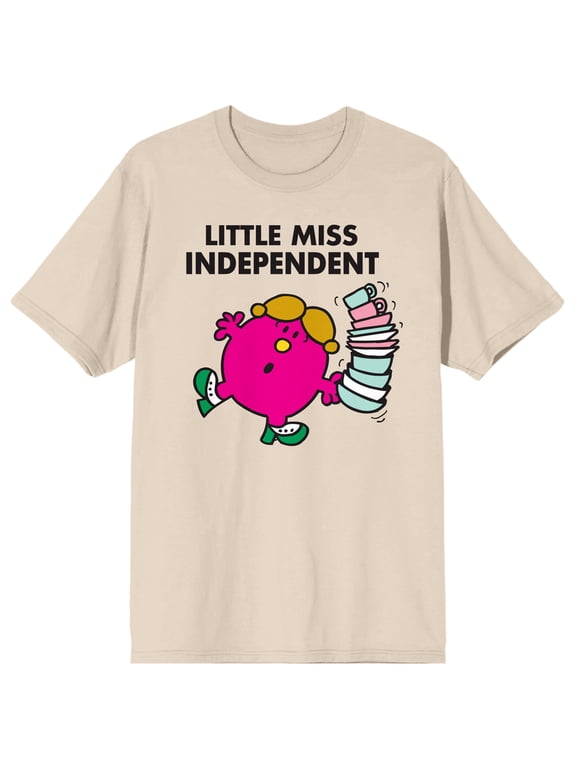 Mr. Men And Little Miss Meme Little Miss Independent Crew Neck Short Sleeve Natural Men's T-shirt-Medium