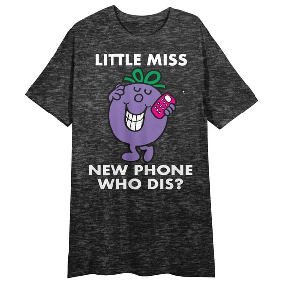 Mr. Men And Little Miss Meme Little Miss New Phone Crew Neck Short Sleeve Charcoal Heather Women's Night Shirt-Small