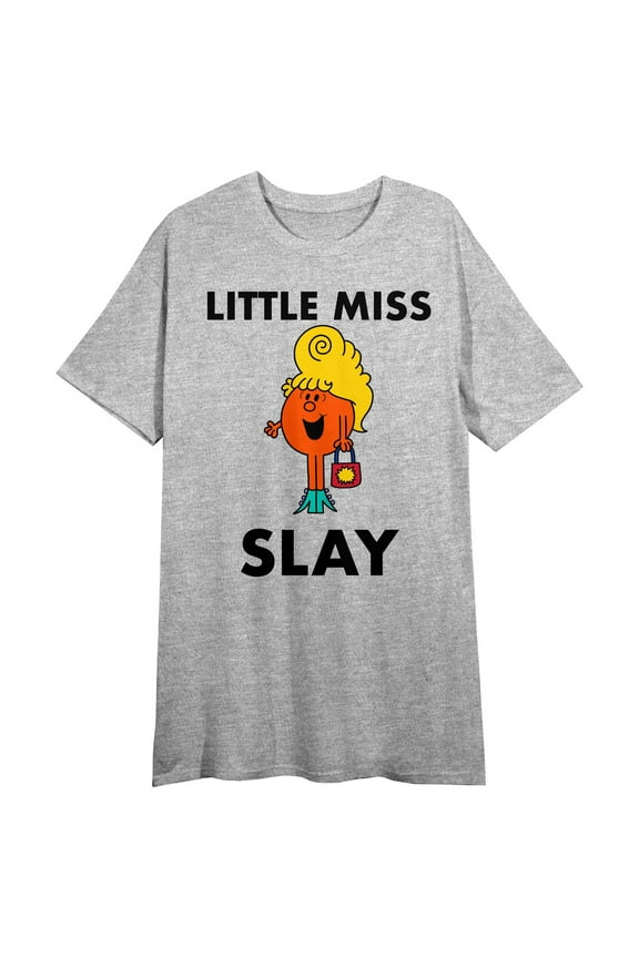 Mr. Men And Little Miss Meme Little Slay Crew Neck Short Sleeve Athletic Heather Women's Night Shirt-Medium