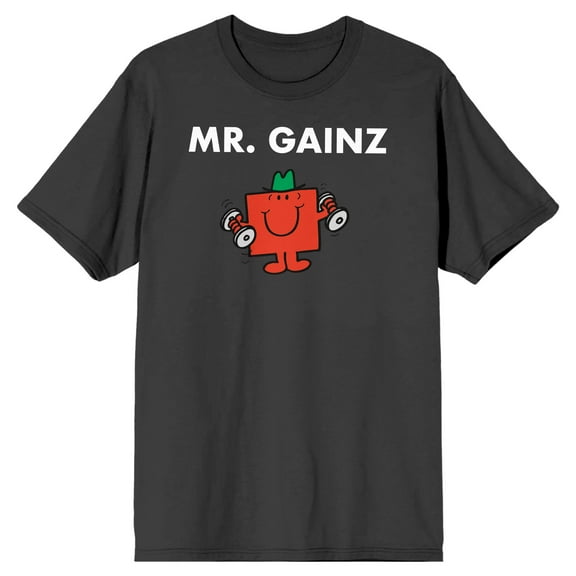 Mr. Men And Little Miss Meme Mr. Gainz Crew Neck Short Sleeve Charcoal Men's T-shirt-3XL