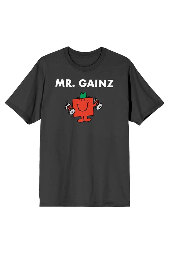 Mr. Men And Little Miss Meme Mr. Gainz Crew Neck Short Sleeve Charcoal Men's T-shirt-Large