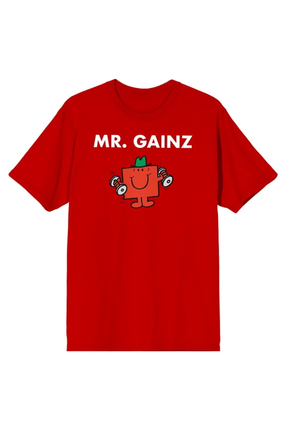 Mr. Men And Little Miss Meme Mr. Gainz Crew Neck Short Sleeve Red Men's T-shirt-Large