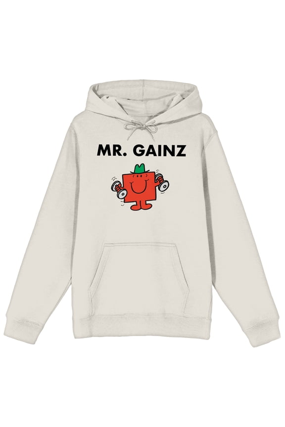 Mr. Men And Little Miss Meme Mr. Gainz Long Sleeve Sand Adult Hooded Sweatshirt-3XL