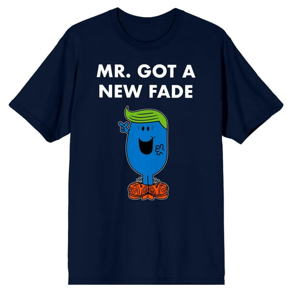 Mr. Men And Little Miss Meme Mr. Got A New Fade Crew Neck Short Sleeve Navy Men's T-shirt-Large