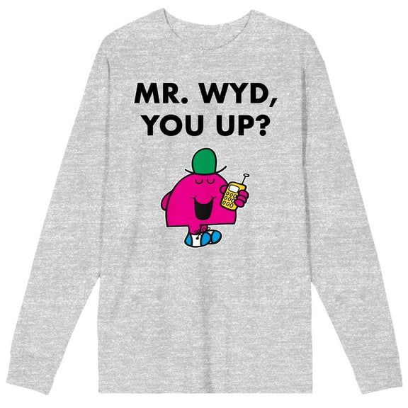 Mr. Men And Little Miss Meme Mr. WYD You Up Crew Neck Long Sleeve Athletic Heather Adult Tee-XL