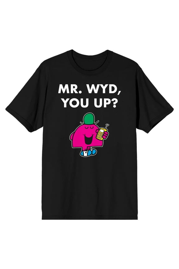 Mr. Men And Little Miss Meme Mr. Wyd You Up Crew Neck Short Sleeve Men's Black T-shirt-Small