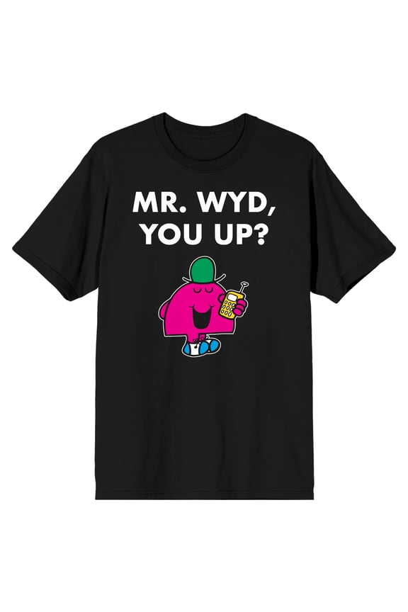Mr. Men And Little Miss Meme Mr. Wyd You Up Crew Neck Short Sleeve Men's Black T-shirt-XL