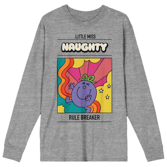 Mr Men & Little Miss Classic Little Miss Naughty Rule Breaker Heather Gray Crew Neck Long Sleeve Tee-Large
