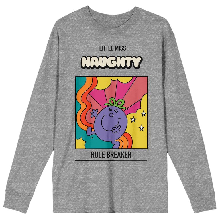 Mr Men & Little Miss Classic Little Miss Naughty Rule Breaker Heather  Gray Crew Neck Long Sleeve Tee-Small