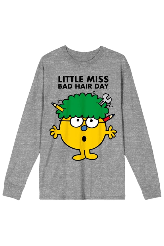 Mr Men & Little Miss Little Miss Bad Hair Day Women's Heather Gray Long Sleeve Crew Neck Tee-Medium