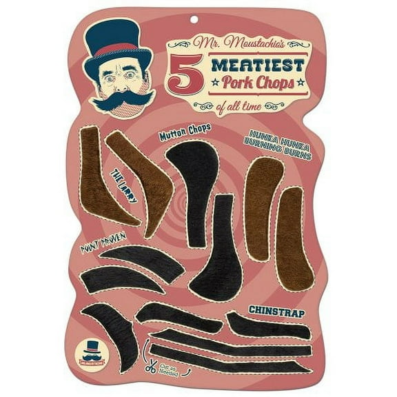 Mr. Moustachio Five Meatiest Pork Chops of All Time, Fake Sideburn Costume Party Assortment