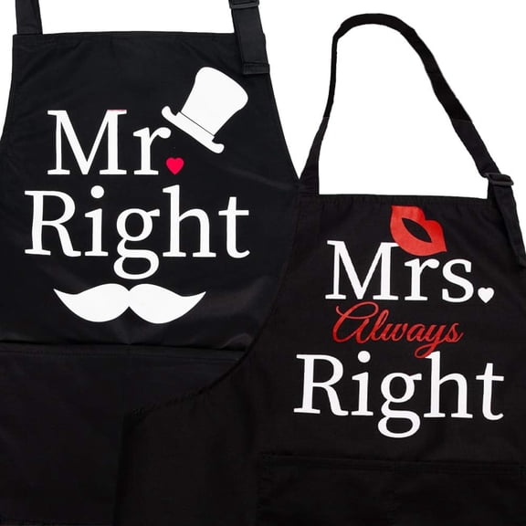 Mr & Mrs 2-Piece Kitchen Aprons Set - Anniversary & Wedding Gifts for Couples