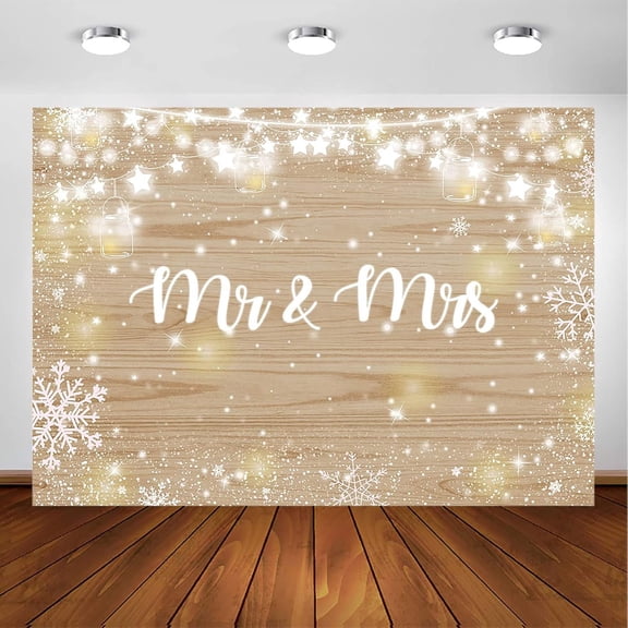 Mr & Mrs Backdrop Winter Wedding Anniversary Engagement Bachelorette Party Photography Background White Pink Winter Snowflake Bridal Shower Party Decorations Banner Supplies Photo Booth Props