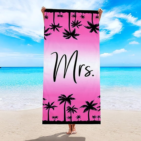 Mr and Mrs Beach Towel 71x36IN Tropical Coconut Tree Letter Print Microfiber Beach Towels for Women and Men Sandproof Lightweight Quick Dry Swim Pool Towels Honeymoon Travel Towel (Mrs)