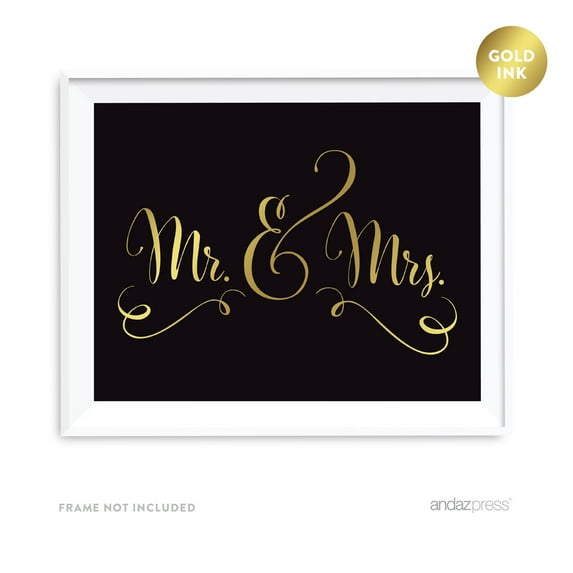 Mr. & Mrs. Black and Metallic Gold Wedding Signs