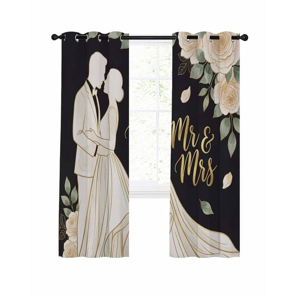 Mr Mrs Blackout Curtains for Bedroom Living Room, Anniversary Wedding Bride and Groom Silhouette 39 In Long Thermal Insulated Room Darkening Drapes Grommet Window Treatments, 27.5 x 39 In