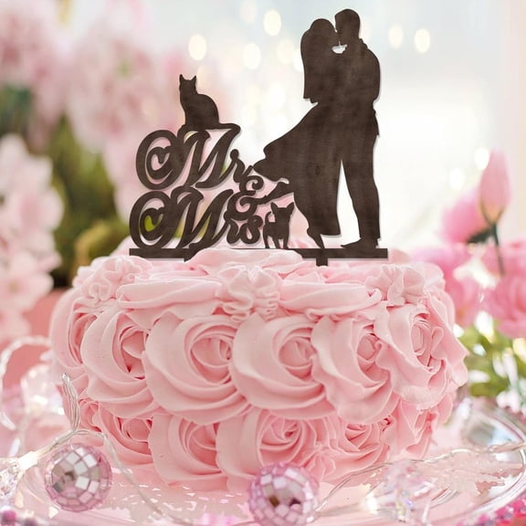 Mr And Mrs Brown Cake Topper Couple Silhouette with Script Happy Birthday Cake Topper Customized Wedding Date And Last Name Graduation Party Cake Supplies Decorations Novelty Unique Gifts for Women