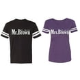 thumbnail image 1 of Mr. Mrs. Brown Matching Couple Cotton Jerseys (Men Black / Women Purple) (Men M / Women XL), 1 of 3
