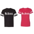 thumbnail image 1 of Mr. Mrs. Brown Matching Couple Cotton Jerseys (Men Black / Women Red) (Men L / Women S), 1 of 3