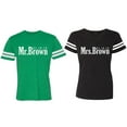 thumbnail image 1 of Mr. Mrs. Brown Matching Couple Cotton Jerseys (Men Green / Women Black) (Men S / Women S), 1 of 3