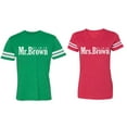 thumbnail image 1 of Mr. Mrs. Brown Matching Couple Cotton Jerseys (Men Green / Women Red) (Men S / Women XL), 1 of 3