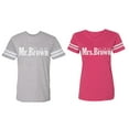 thumbnail image 1 of Mr. Mrs. Brown Matching Couple Cotton Jerseys (Men Heather / Women Pink) (Men XL / Women XXL), 1 of 3