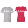 thumbnail image 1 of Mr. Mrs. Brown Matching Couple Cotton Jerseys (Men Heather / Women Red) (Men M / Women M), 1 of 3